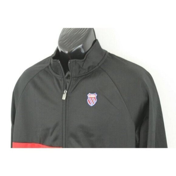 K Swiss Mens Track Jacket Top Shot Minimalist Colorblock Logo Zip Black Sz L - Picture 8 of 15